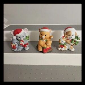 Home Interiors Christmas Animals #5180 Set Of 3 Mouse Bear Puppy Dog Ceramic VTG